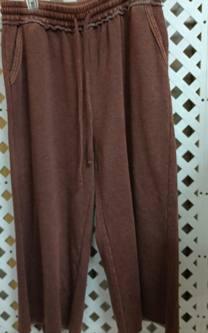 Women's Brown Casual Wide Leg Fleece Drawstring Pants Plus 2X Loungewear Cozy